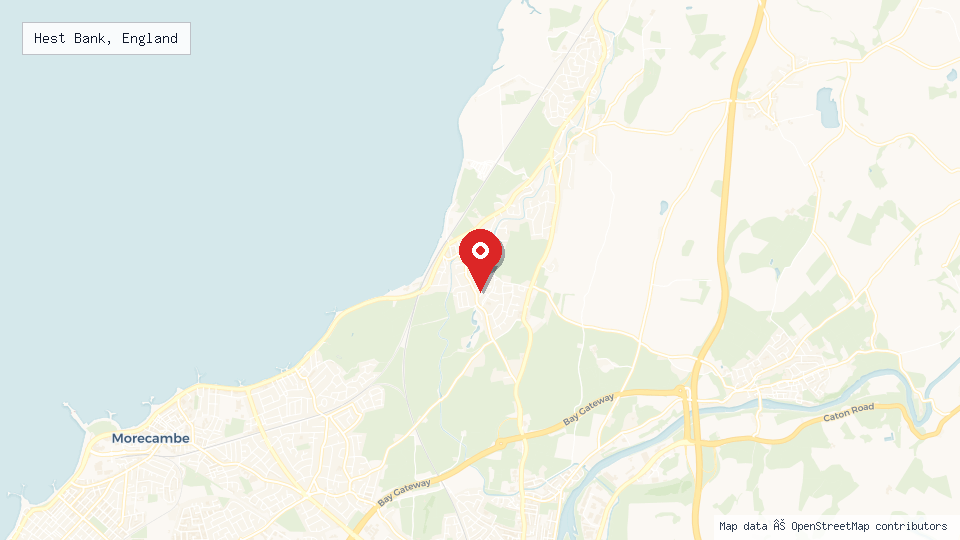Street map of Hest Bank, England with location pin