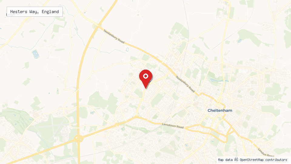 Street map of Hesters Way, England with location pin