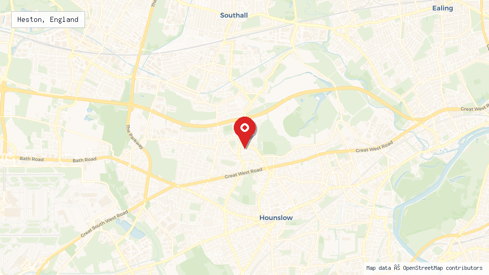 Street map of Heston, England with location pin
