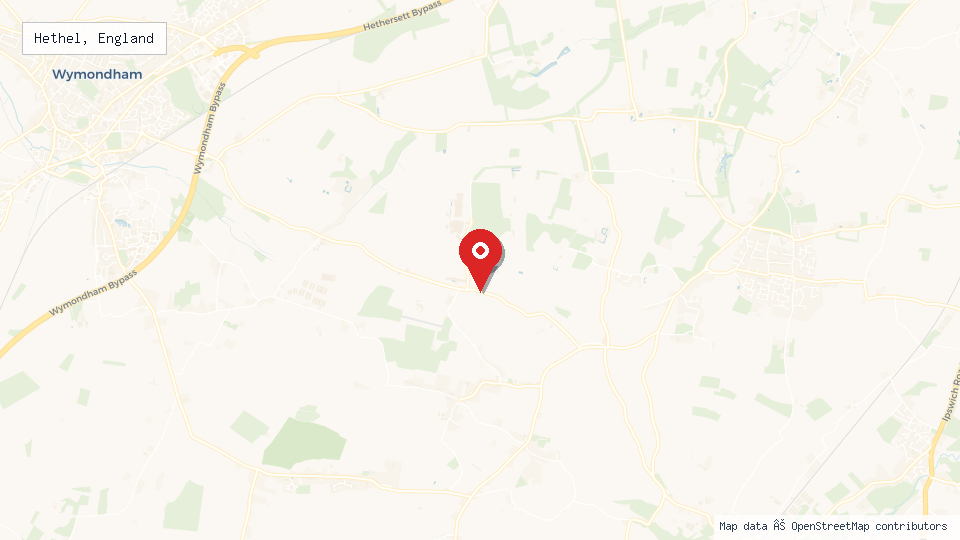 Street map of Hethel, England with location pin
