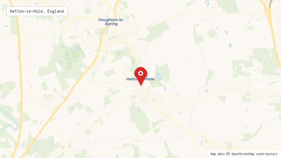 Street map of Hetton-le-Hole, England with location pin