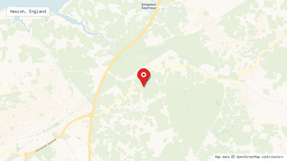 Street map of Hewish, England with location pin