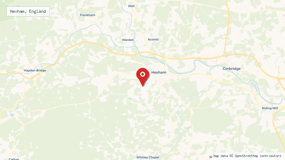 Street map of Hexham, England with location pin