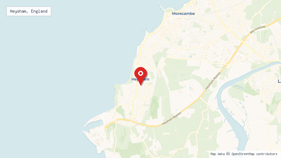 Street map of Heysham, England with location pin