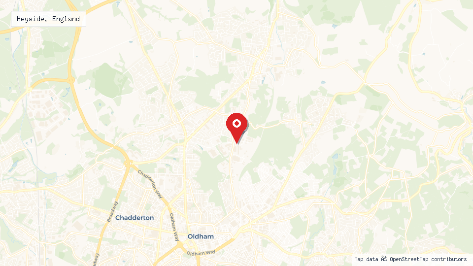 Street map of Heyside, England with location pin