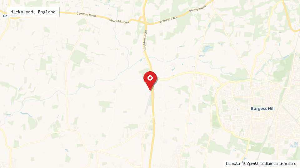 Street map of Hickstead, England with location pin