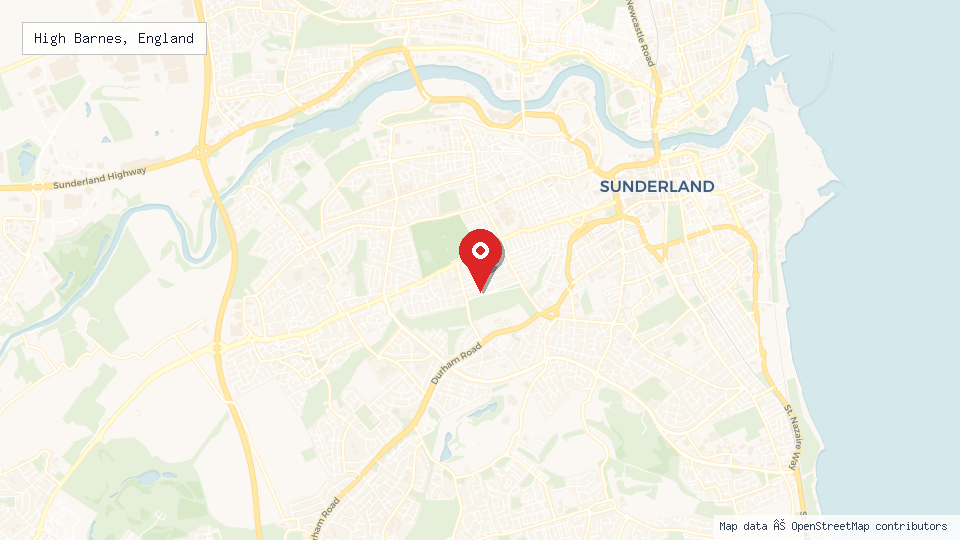 Street map of High Barnes, England with location pin
