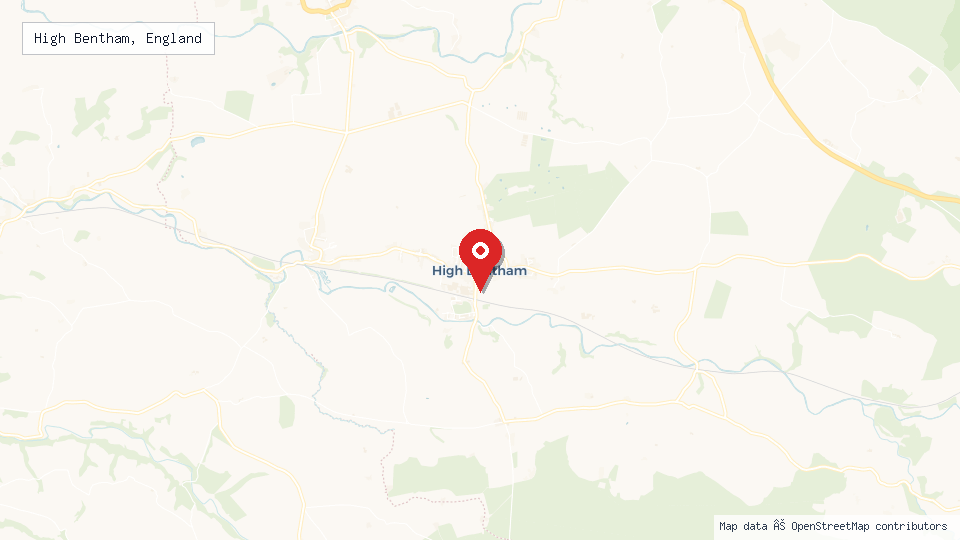 Street map of High Bentham, England with location pin