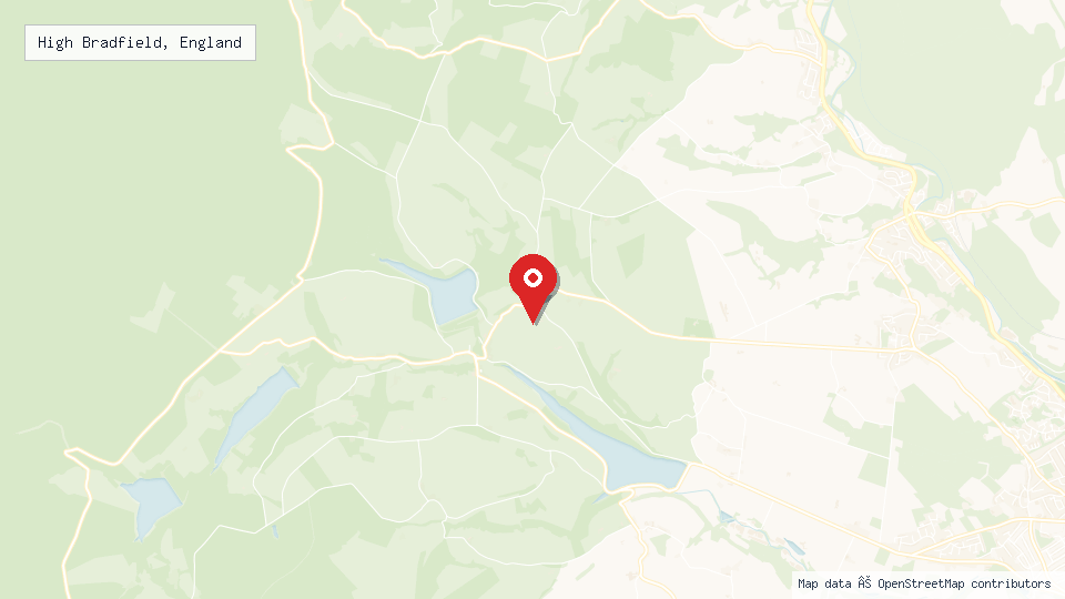 Street map of High Bradfield, England with location pin