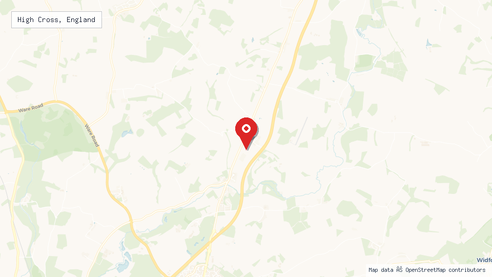 Street map of High Cross, England with location pin
