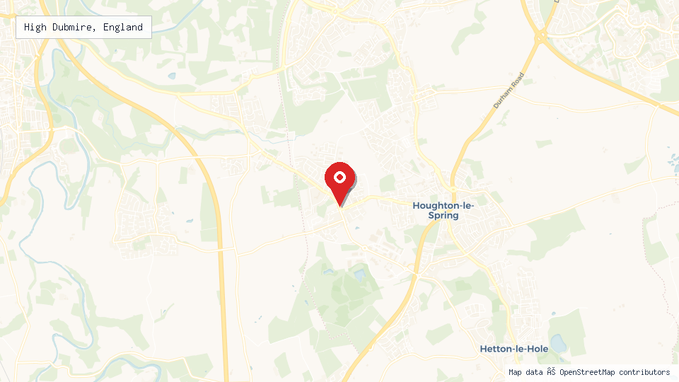 Street map of High Dubmire, England with location pin