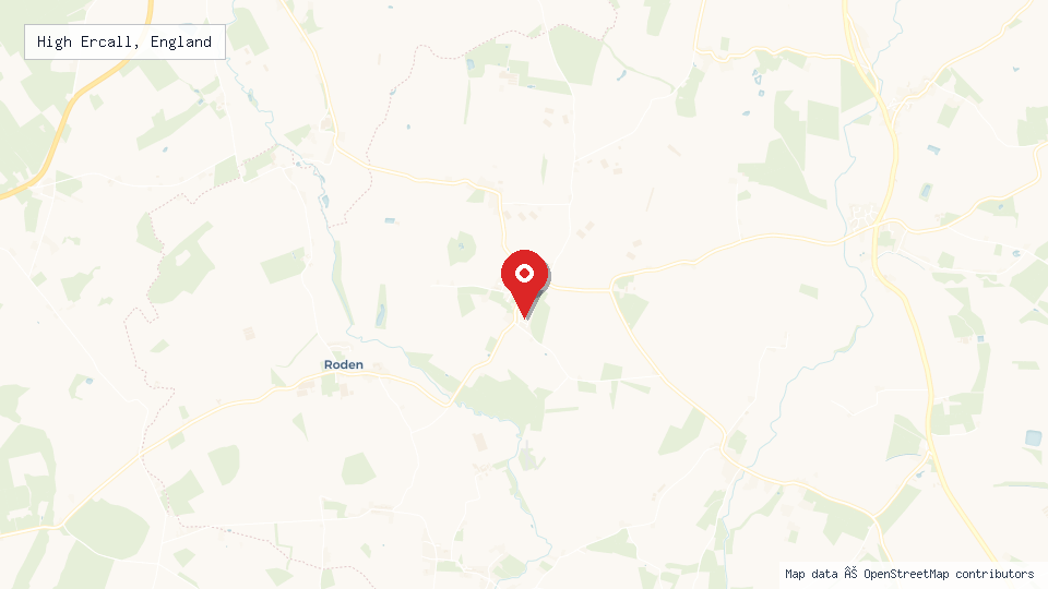 Street map of High Ercall, England with location pin