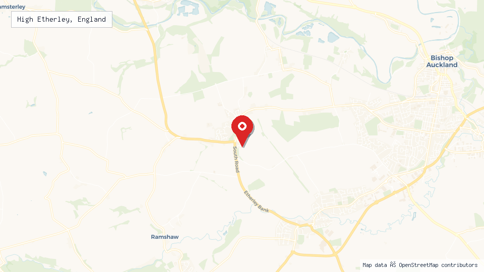 Street map of High Etherley, England with location pin