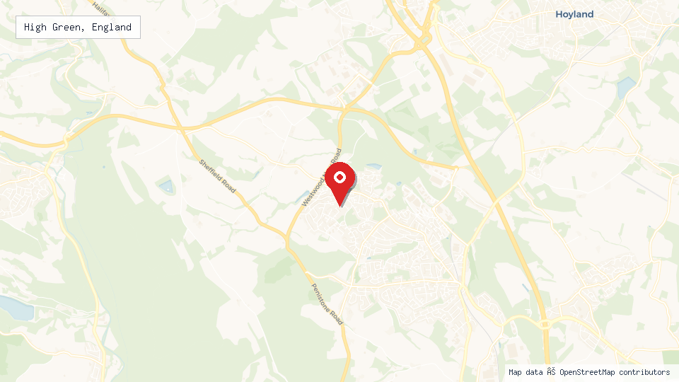 Street map of High Green, England with location pin