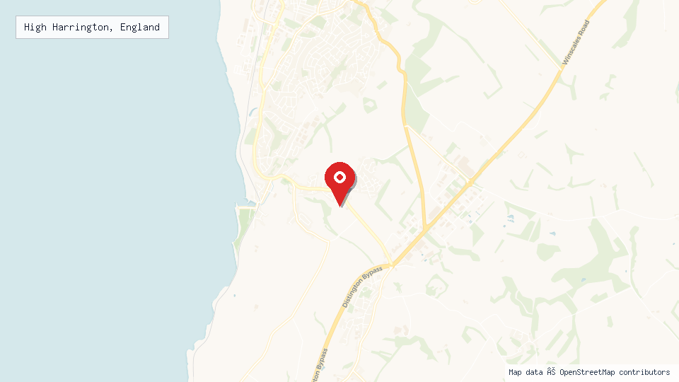 Street map of High Harrington, England with location pin