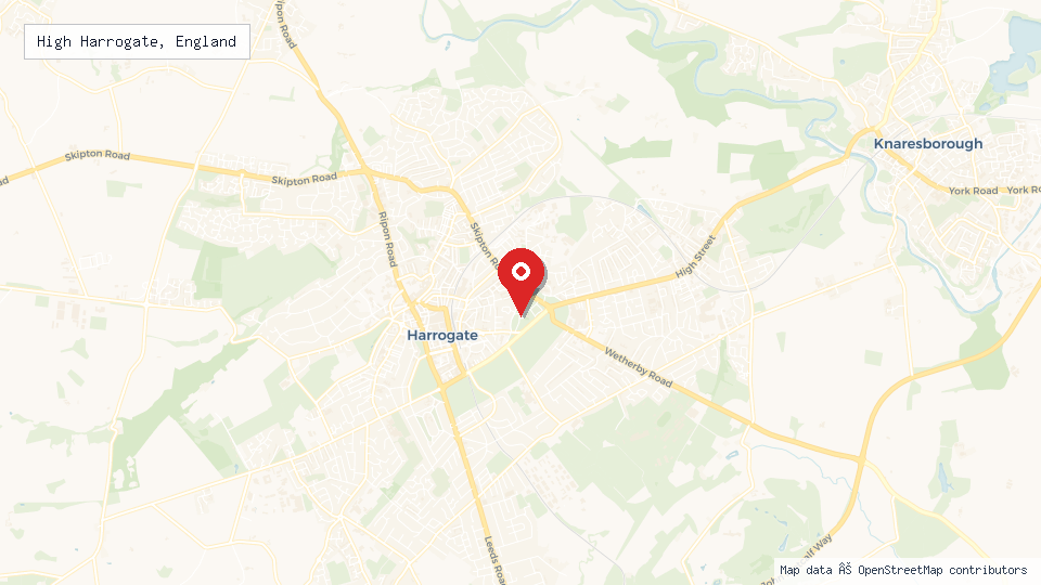 Street map of High Harrogate, England with location pin