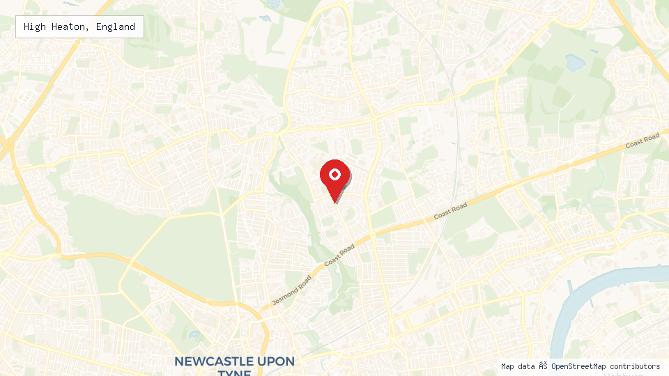 Street map of High Heaton, England with location pin