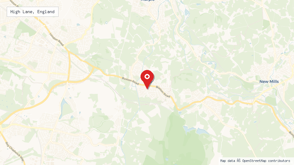 Street map of High Lane, England with location pin