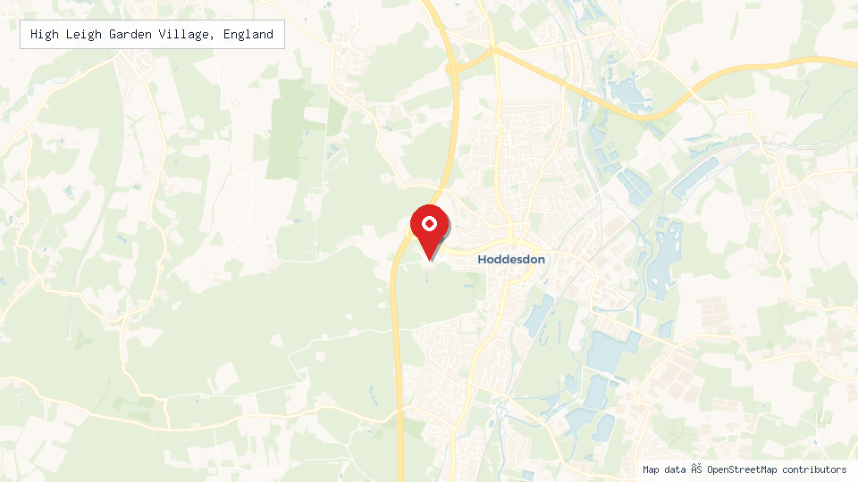 Street map of High Leigh Garden Village, England with location pin