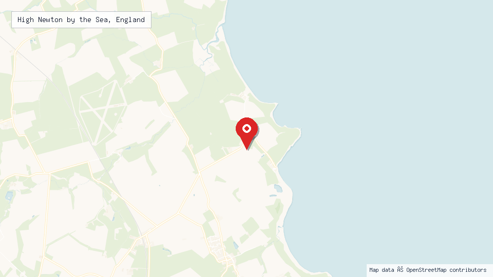 Street map of High Newton by the Sea, England with location pin