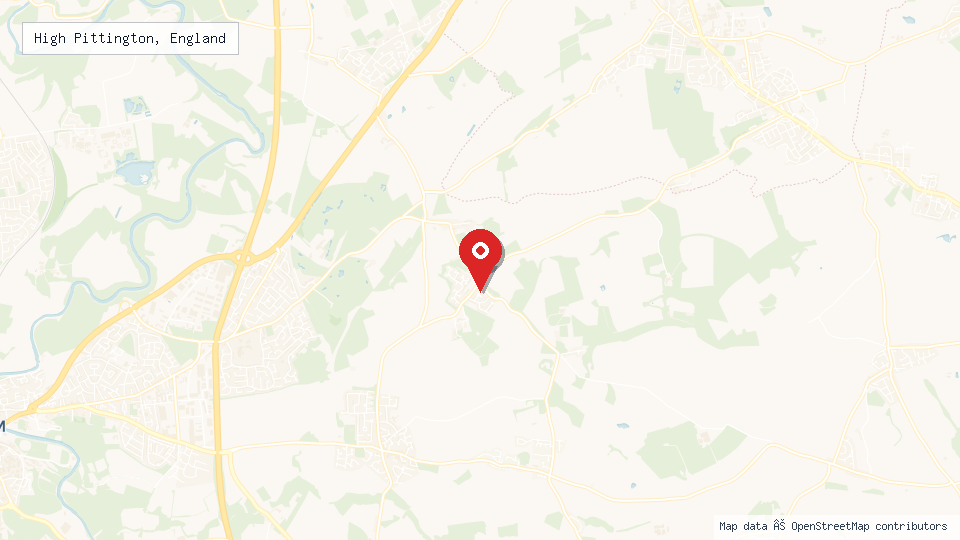 Street map of High Pittington, England with location pin