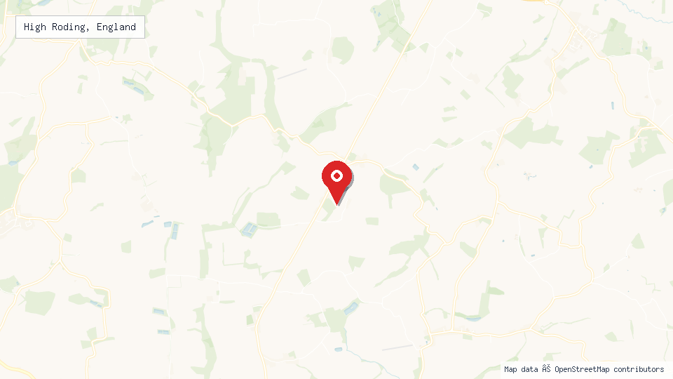 Street map of High Roding, England with location pin