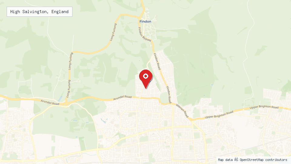 Street map of High Salvington, England with location pin