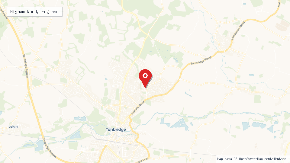 Street map of Higham Wood, England with location pin