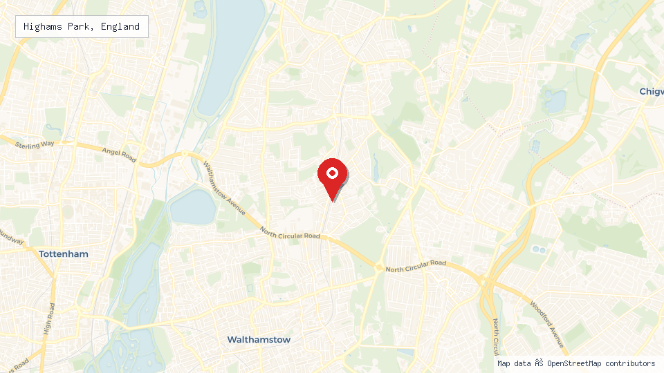 Street map of Highams Park, England with location pin