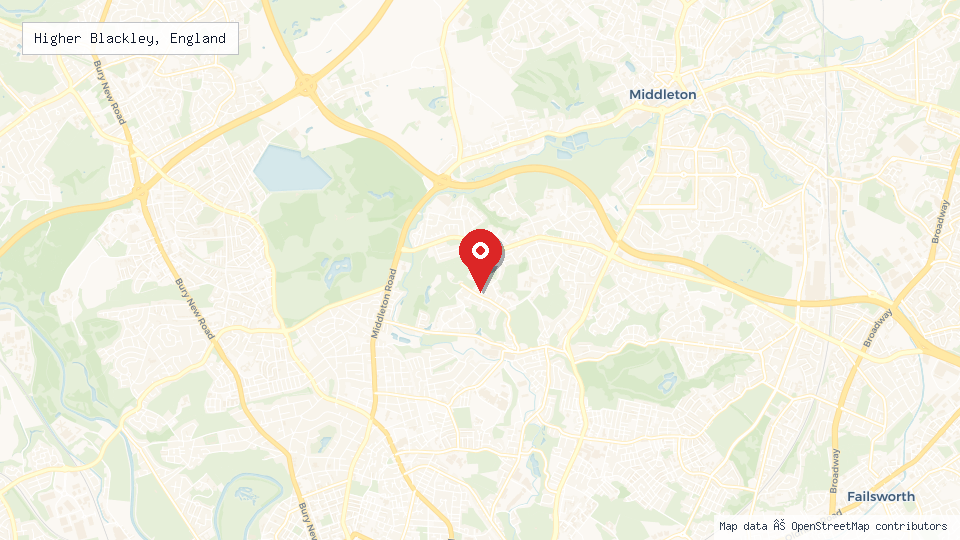 Street map of Higher Blackley, England with location pin