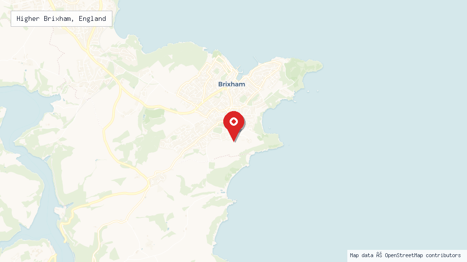 Street map of Higher Brixham, England with location pin