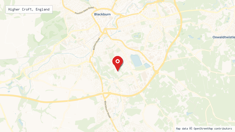 Street map of Higher Croft, England with location pin