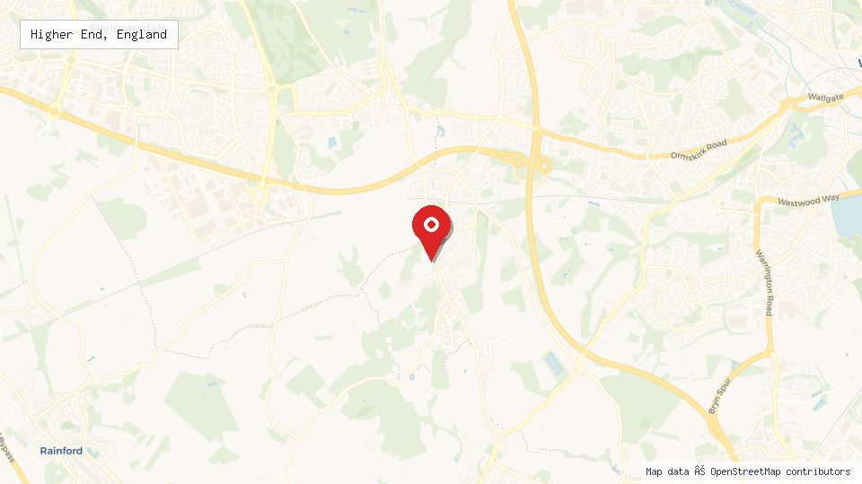 Street map of Higher End, England with location pin