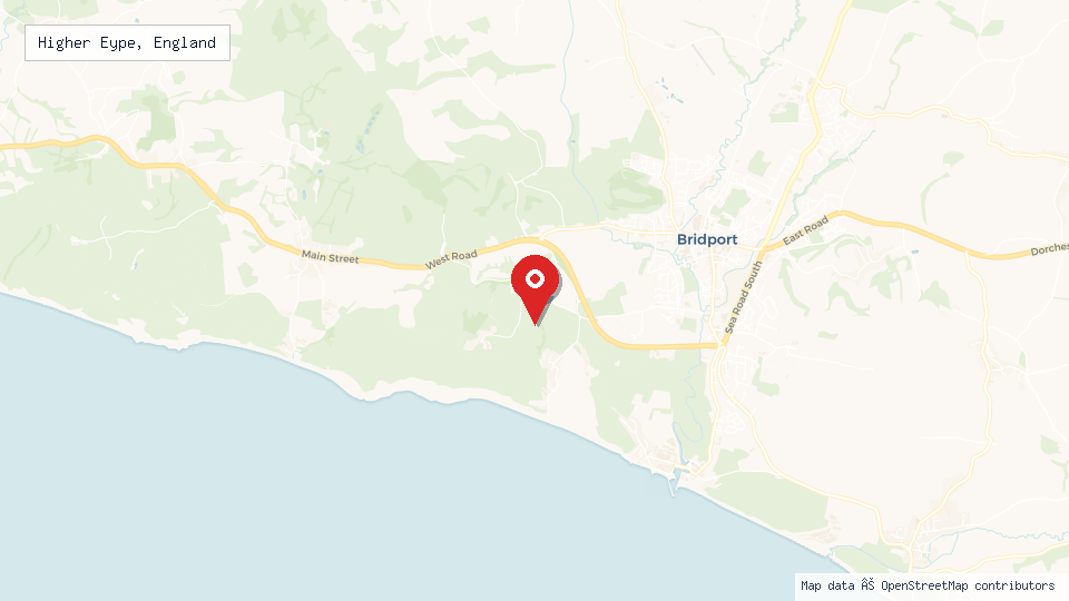Street map of Higher Eype, England with location pin