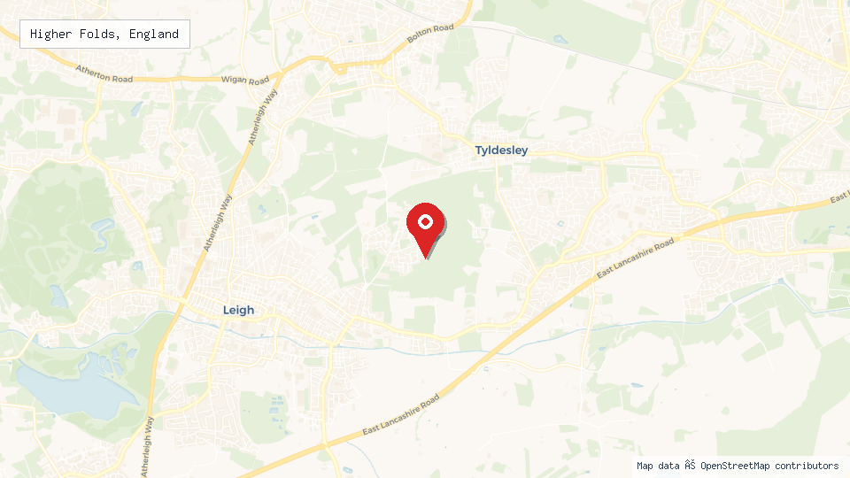 Street map of Higher Folds, England with location pin