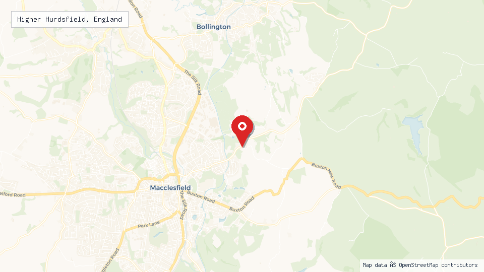 Street map of Higher Hurdsfield, England with location pin