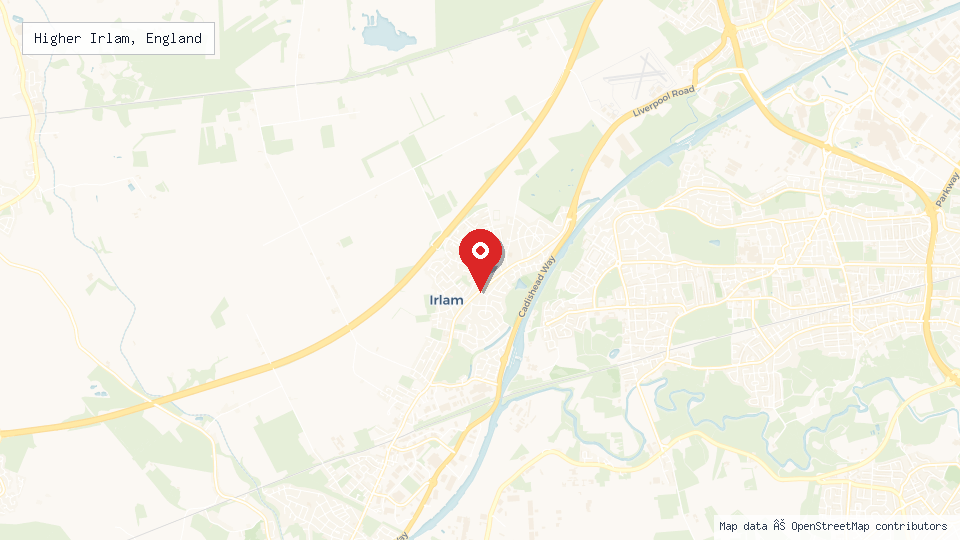 Street map of Higher Irlam, England with location pin