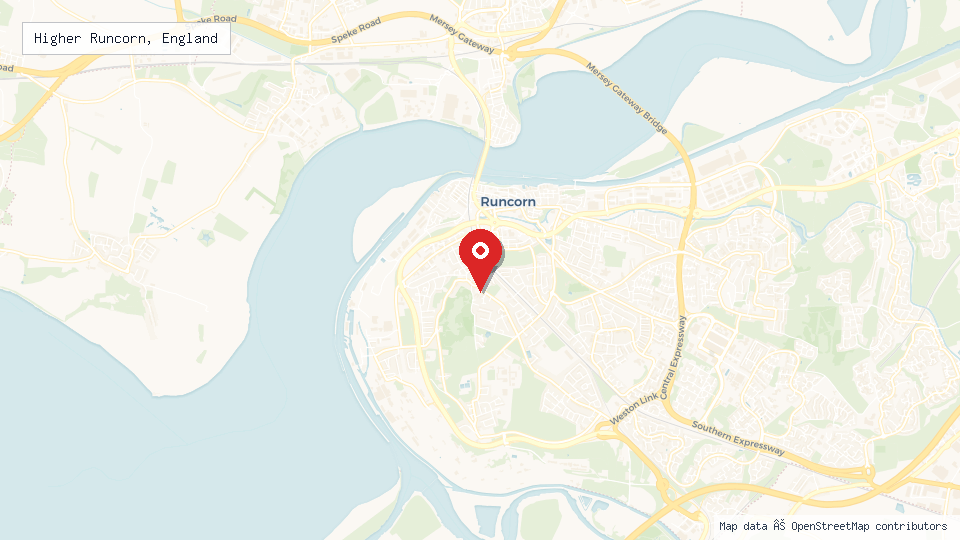 Street map of Higher Runcorn, England with location pin