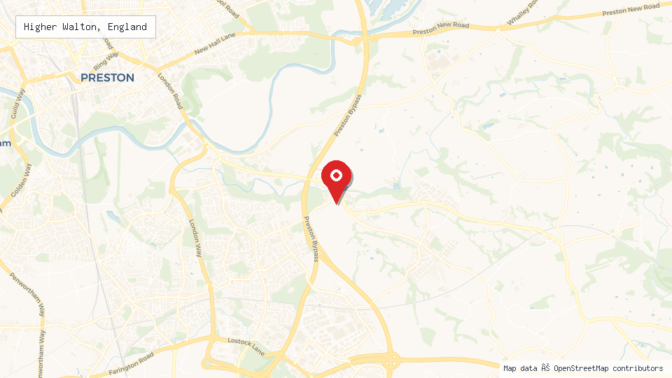 Street map of Higher Walton, England with location pin