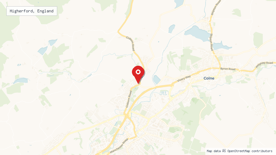 Street map of Higherford, England with location pin