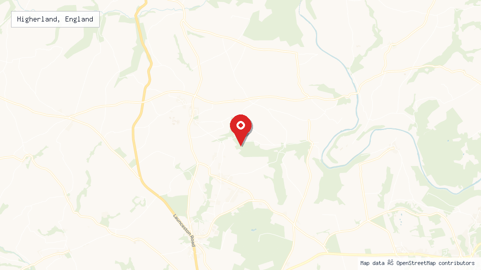 Street map of Higherland, England with location pin