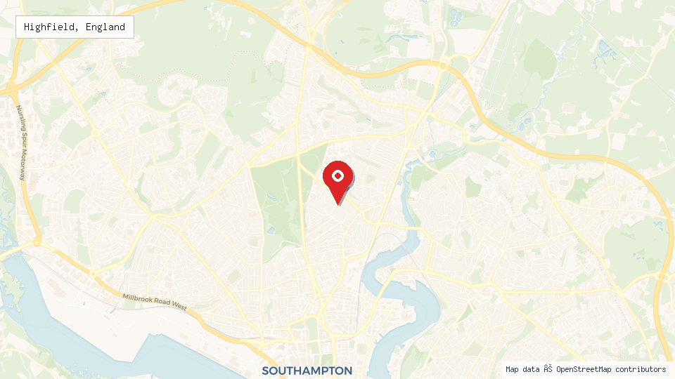 Street map of Highfield, England with location pin
