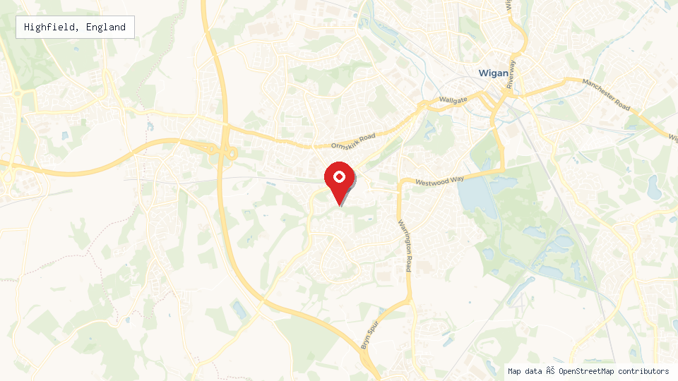 Street map of Highfield, England with location pin