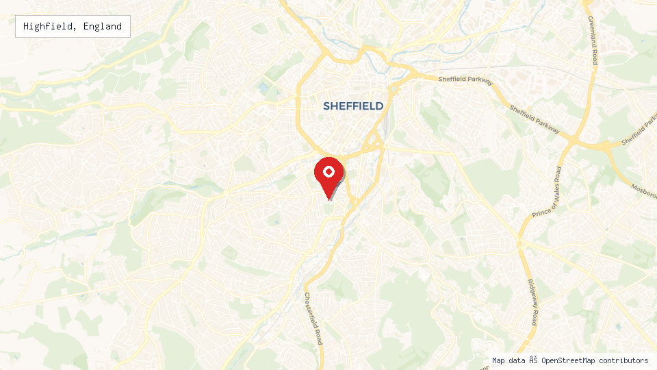 Street map of Highfield, England with location pin