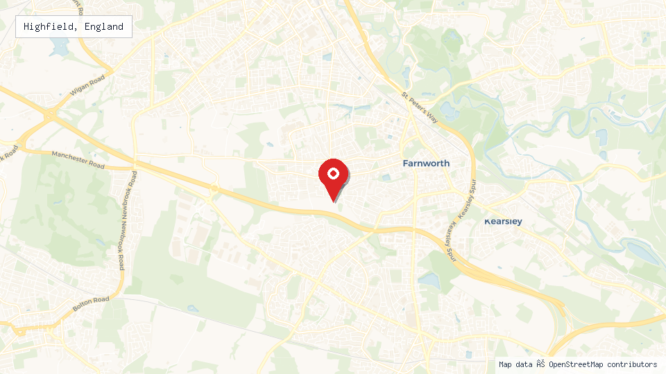 Street map of Highfield, England with location pin