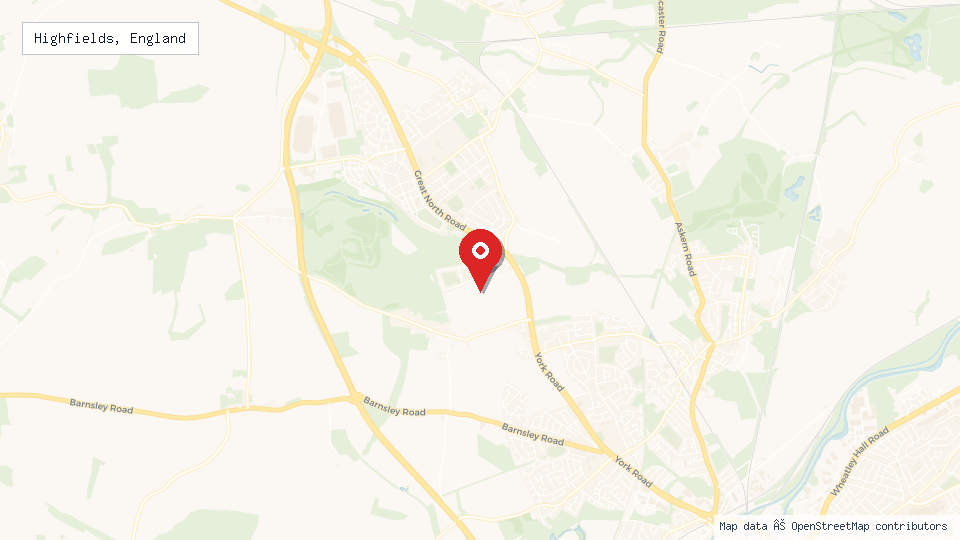 Street map of Highfields, England with location pin