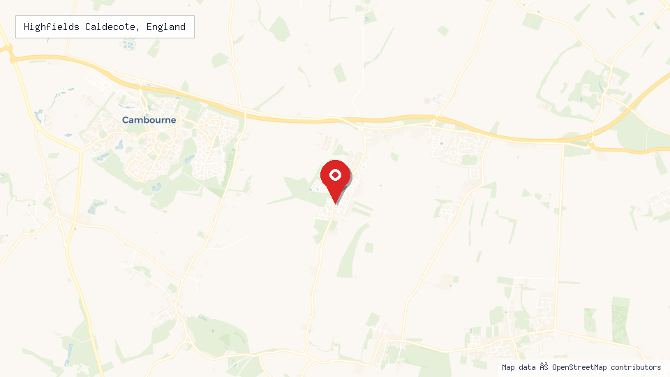 Street map of Highfields Caldecote, England with location pin