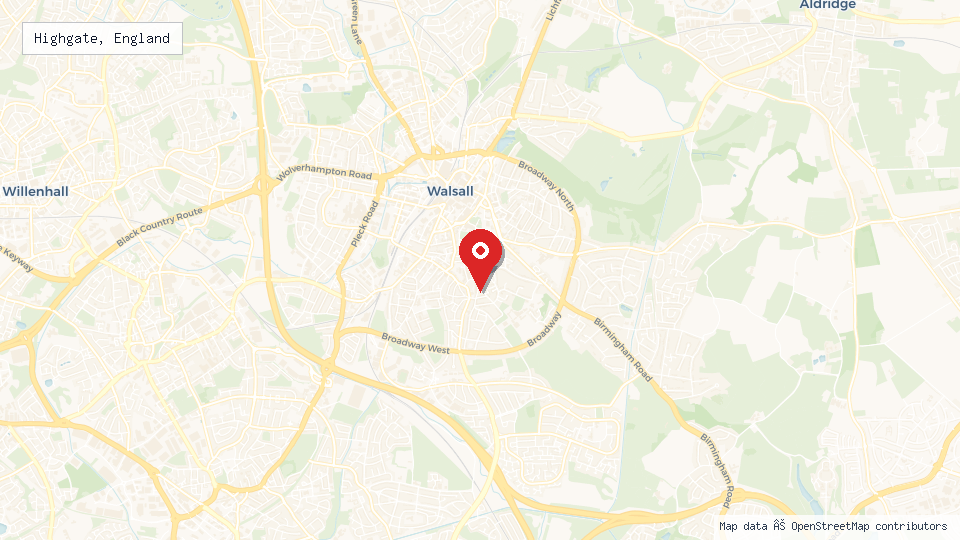 Street map of Highgate, England with location pin