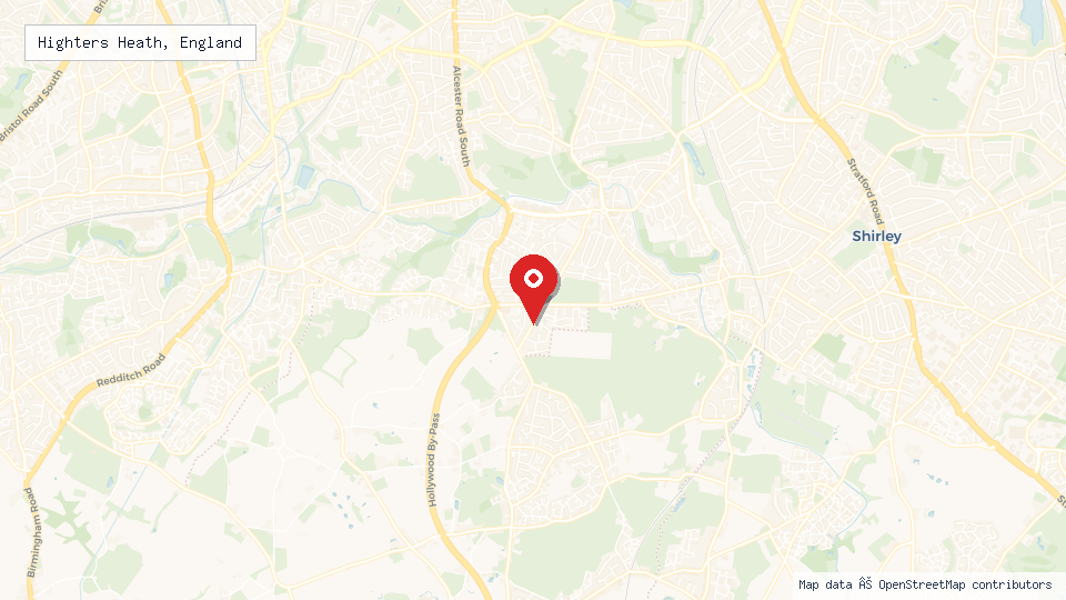 Street map of Highters Heath, England with location pin