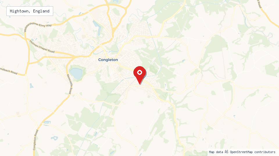 Street map of Hightown, England with location pin